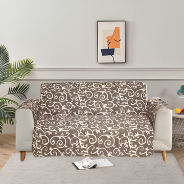 Printed Quilted Sofa Runner - Sofa Coat ( Light Brown )