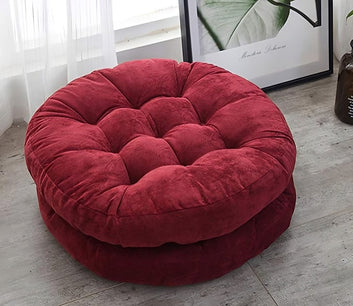 Velvet Round Floor Cushions With Ball Fiber Filling ( 1 Pair = 2 Pcs ) - Maroon