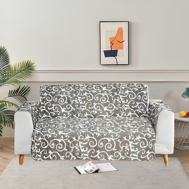 Printed Quilted Sofa Runner - Sofa Coat ( Light Black )