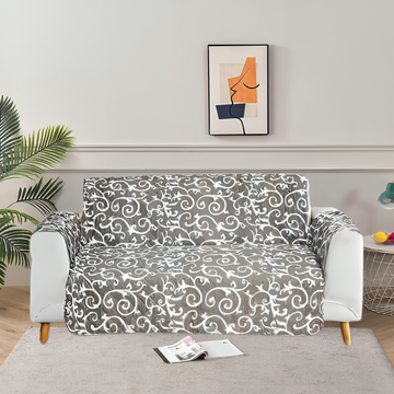 Printed Quilted Sofa Runner - Sofa Coat ( Light Black )