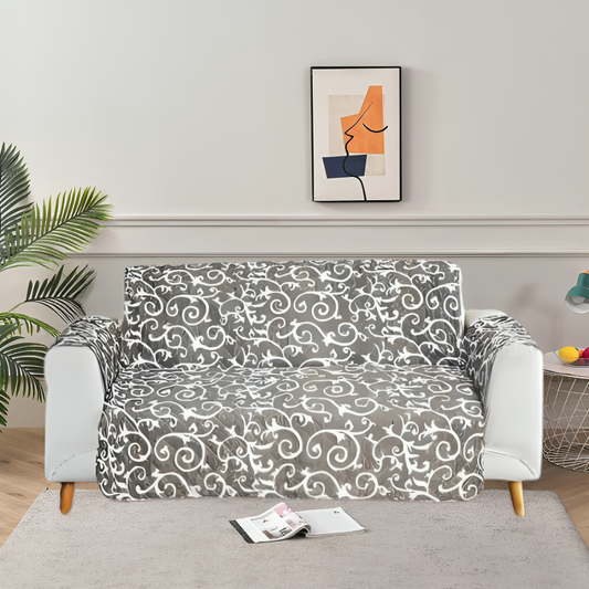 Printed Quilted Sofa Runner - Sofa Coat ( Light Black )