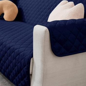 Cotton Quilted Sofa Runner - Sofa Coat (Navy Blue)