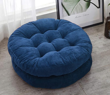 Velvet Round Floor Cushions With Ball Fiber Filling ( 1 Pair = 2 Pcs ) - Blue