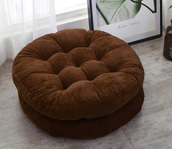 Velvet Round Floor Cushions With Ball Fiber Filling ( 1 Pair = 2 Pcs ) - Brown