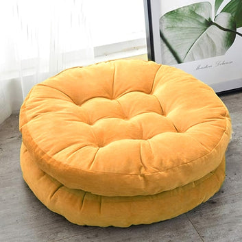 Velvet Round Floor Cushions With Ball Fiber Filling ( 1 Pair = 2 Pcs ) - Yellow