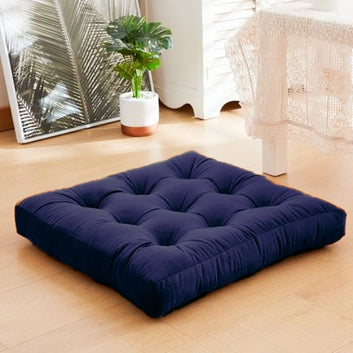 Velvet Square Floor Cushions With Ball Fiber Filling ( 1 Pair = 2 Pieces ) - Blue