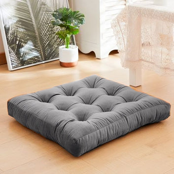 Velvet Square Floor Cushions With Ball Fiber Filling ( 1 Pair = 2 Pieces ) - Grey