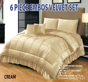 6 PC Bridal Embossed Velvet Frill Duvet ( Razai ) Set-210