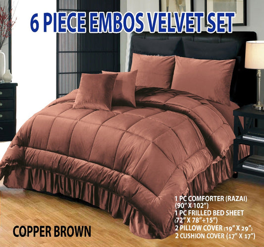 6 PC Bridal Embossed Velvet Frill Duvet ( Razai ) Set-212