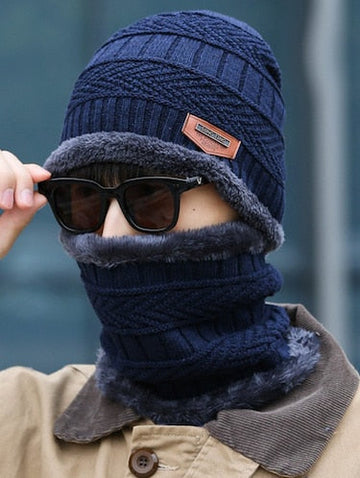 Unisex Beanie Wool Cap With Neck Warmer - Blue